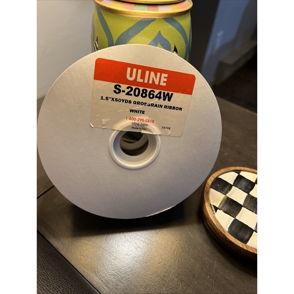 ULINE Brand White Grosgrain Ribbon 1.5" 1 1/2" width 50 yards MULTIPLE Cheer